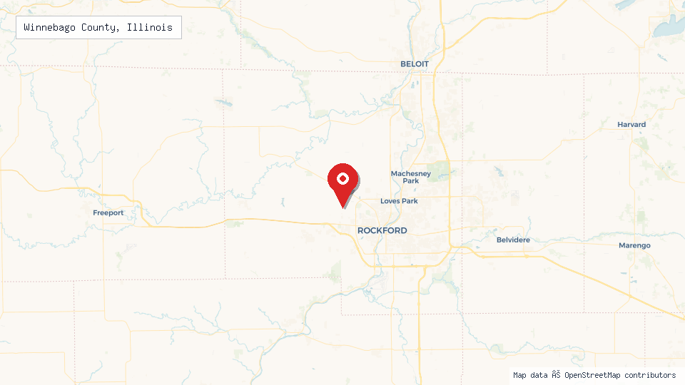 Street map of Winnebago County, Illinois with location pin
