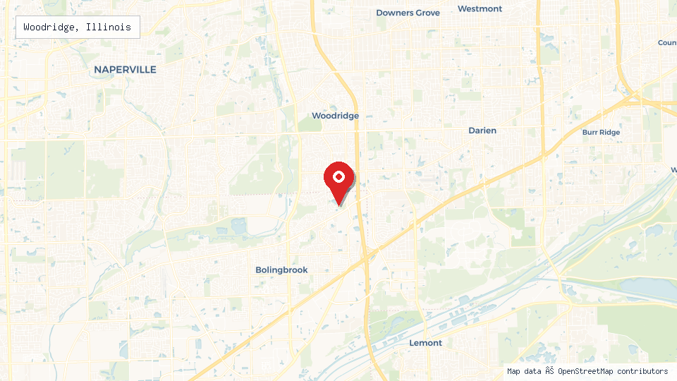Street map of Woodridge, Illinois with location pin