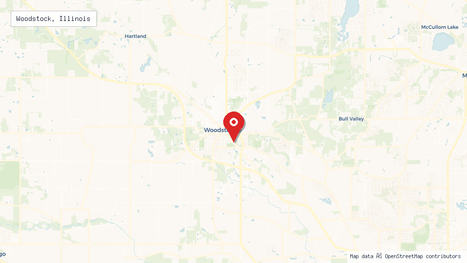 Street map of Woodstock, Illinois with location pin