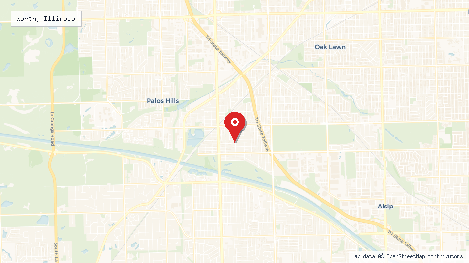 Street map of Worth, Illinois with location pin