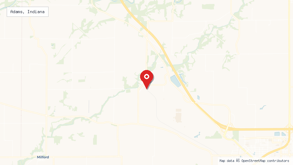 Street map of Adams, Indiana with location pin