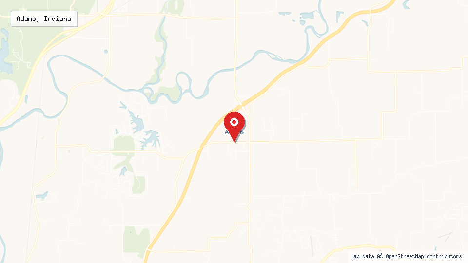 Street map of Adams, Indiana with location pin