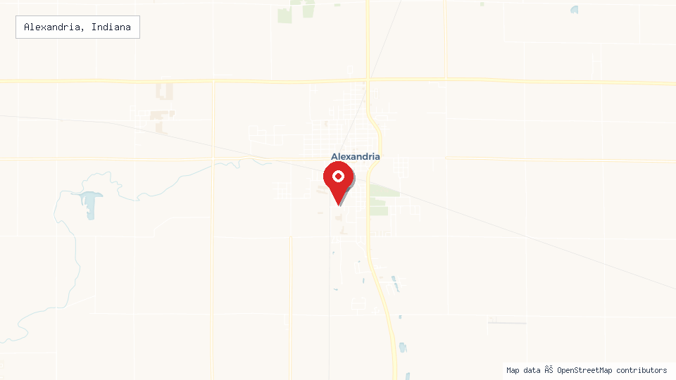 Street map of Alexandria, Indiana with location pin