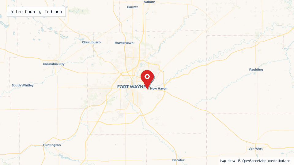Street map of Allen County, Indiana with location pin