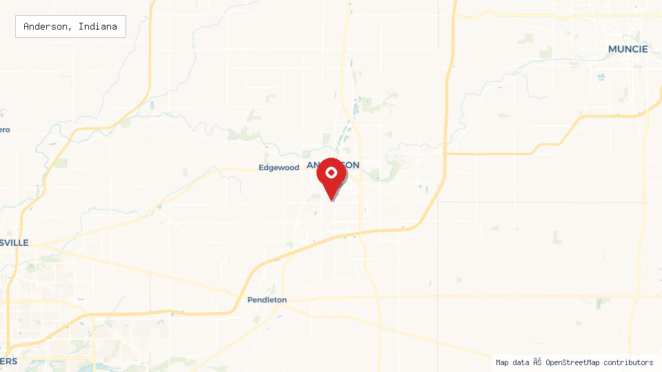 Street map of Anderson, Indiana with location pin