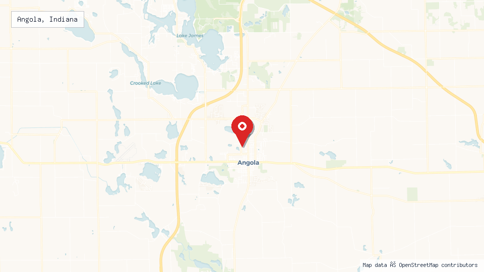 Street map of Angola, Indiana with location pin