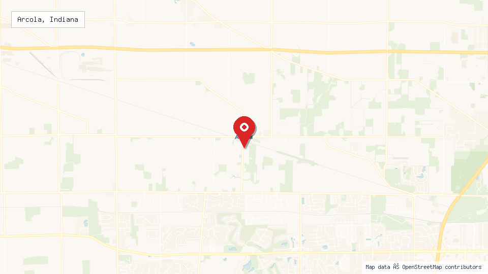 Street map of Arcola, Indiana with location pin