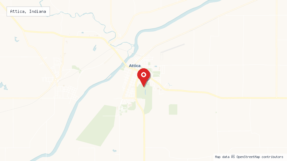 Street map of Attica, Indiana with location pin