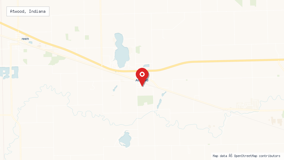 Street map of Atwood, Indiana with location pin