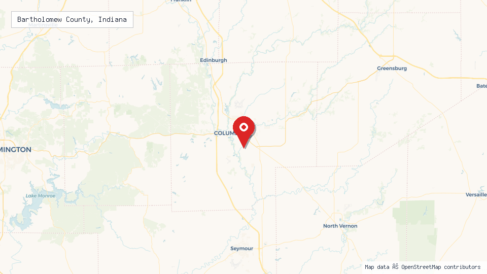 Street map of Bartholomew County, Indiana with location pin