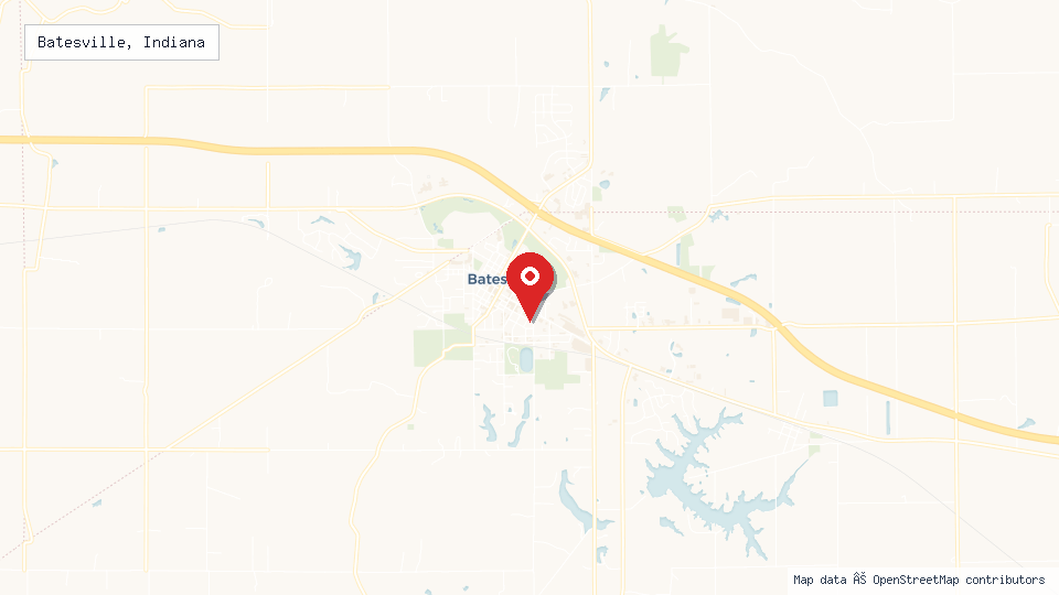 Street map of Batesville, Indiana with location pin