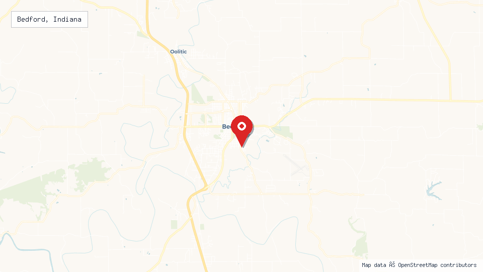 Street map of Bedford, Indiana with location pin