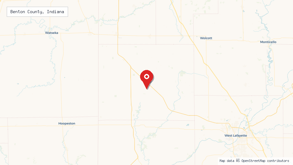 Street map of Benton County, Indiana with location pin