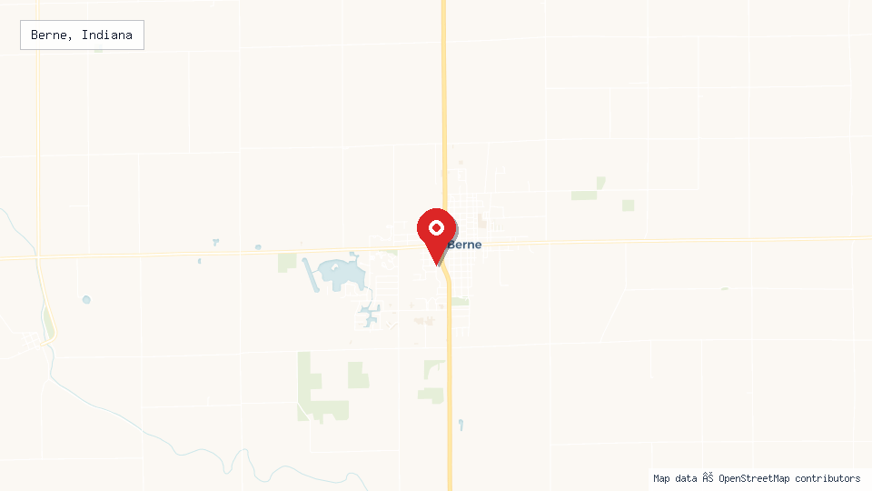 Street map of Berne, Indiana with location pin