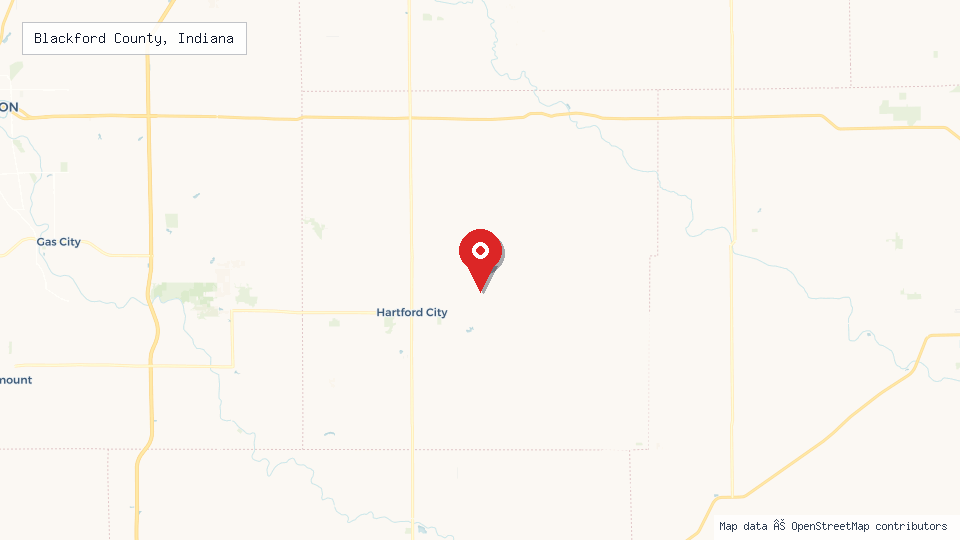 Street map of Blackford County, Indiana with location pin