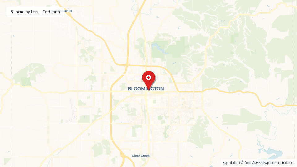Street map of Bloomington, Indiana with location pin