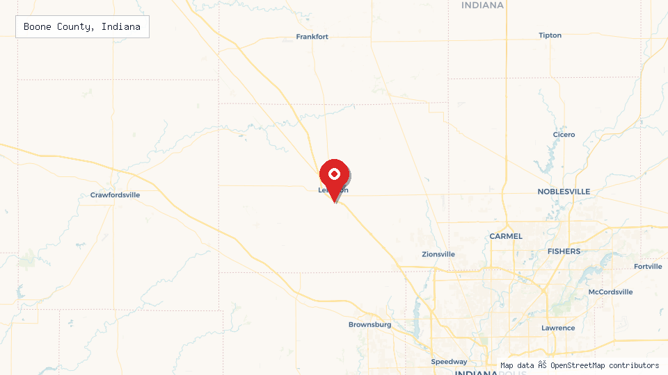 Street map of Boone County, Indiana with location pin