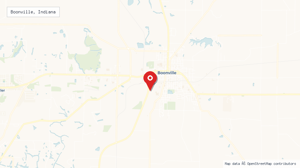 Street map of Boonville, Indiana with location pin