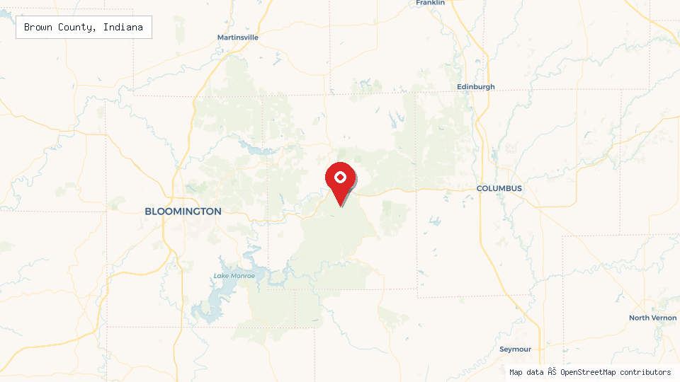 Street map of Brown County, Indiana with location pin