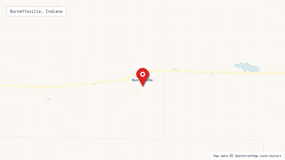 Street map of Burnettsville, Indiana with location pin