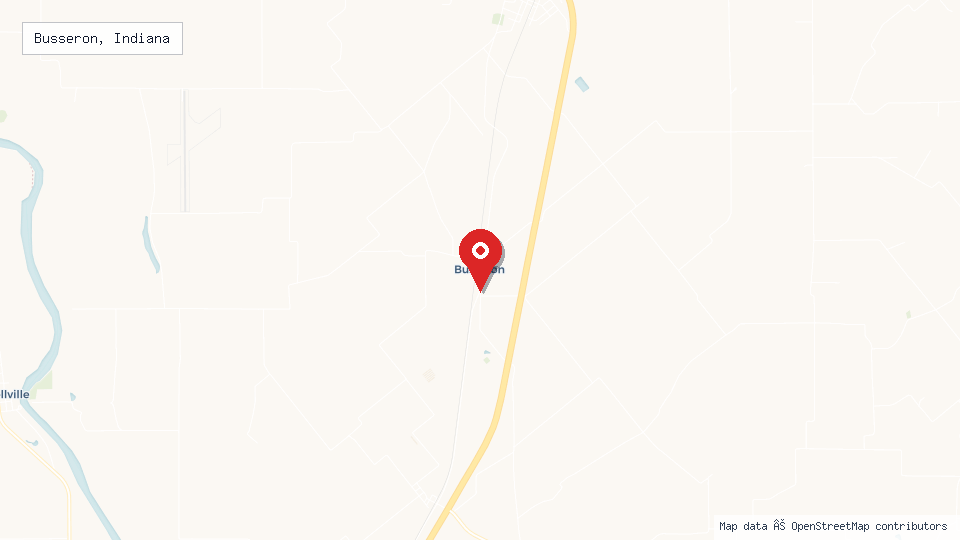Street map of Busseron, Indiana with location pin