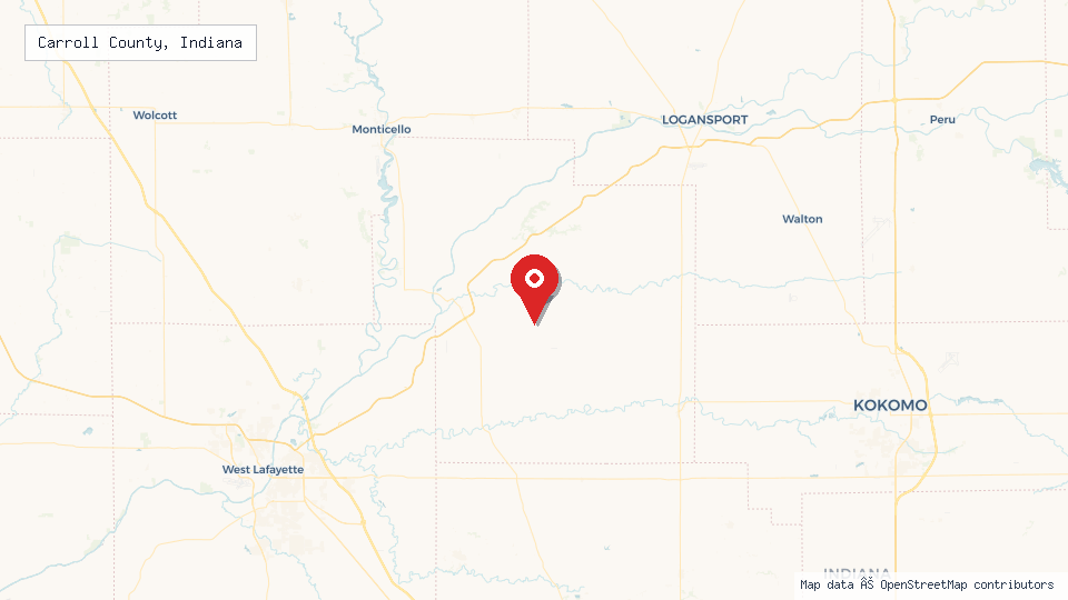 Street map of Carroll County, Indiana with location pin