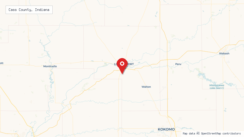 Street map of Cass County, Indiana with location pin