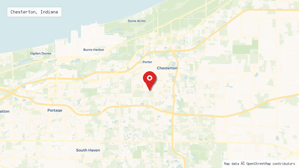 Street map of Chesterton, Indiana with location pin