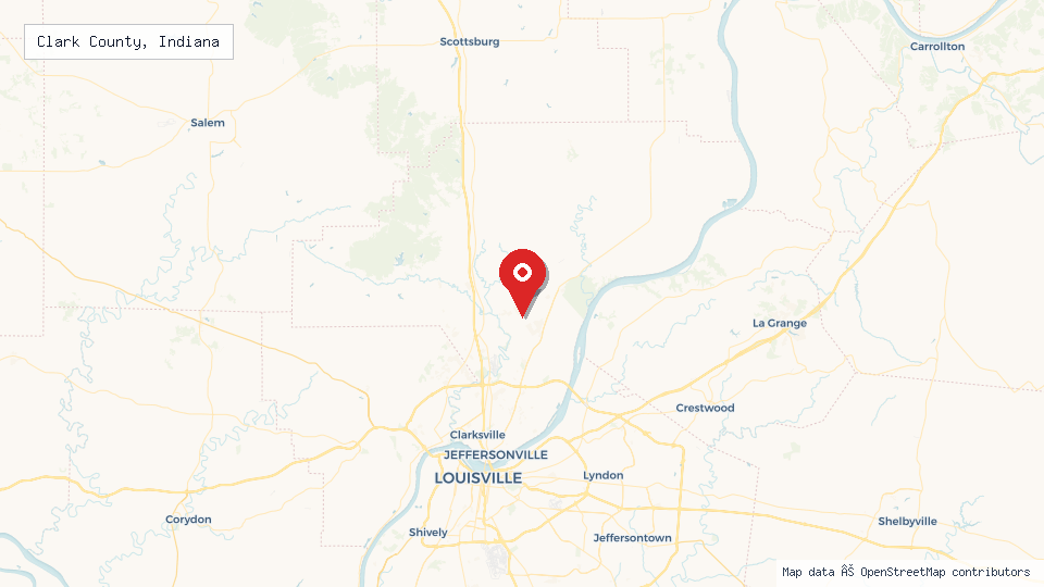 Street map of Clark County, Indiana with location pin