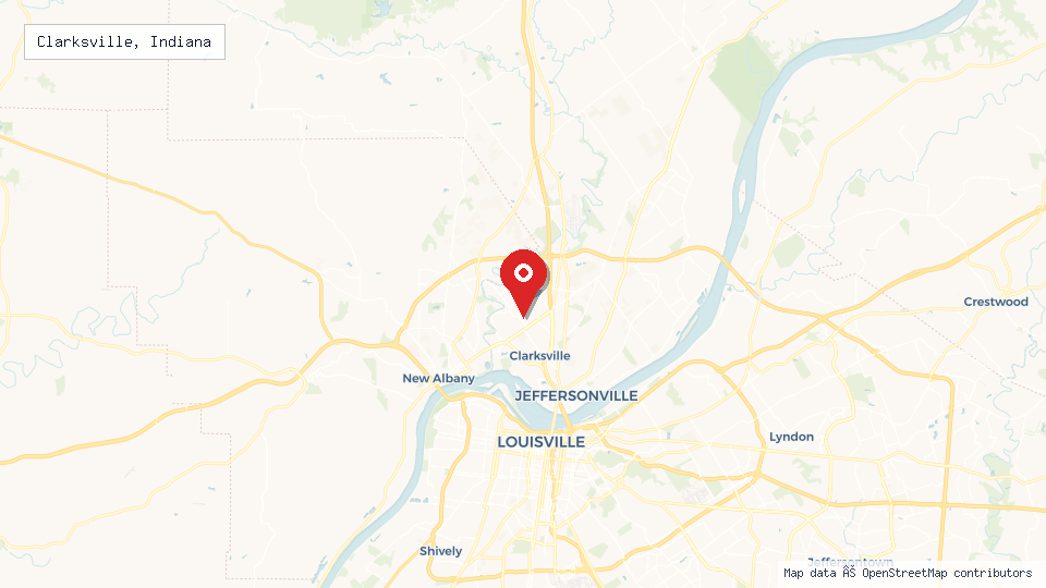 Street map of Clarksville, Indiana with location pin