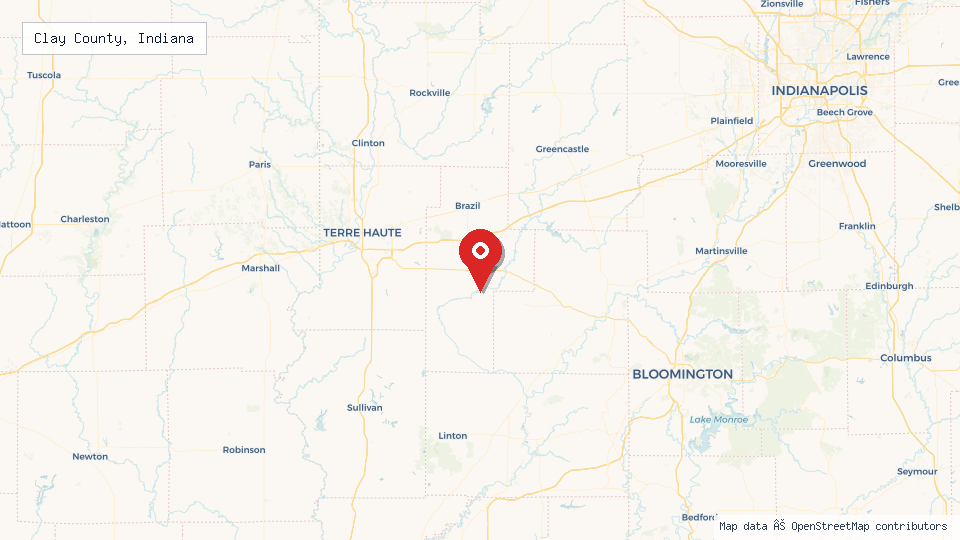Street map of Clay County, Indiana with location pin