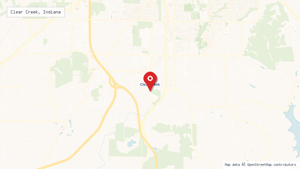 Street map of Clear Creek, Indiana with location pin
