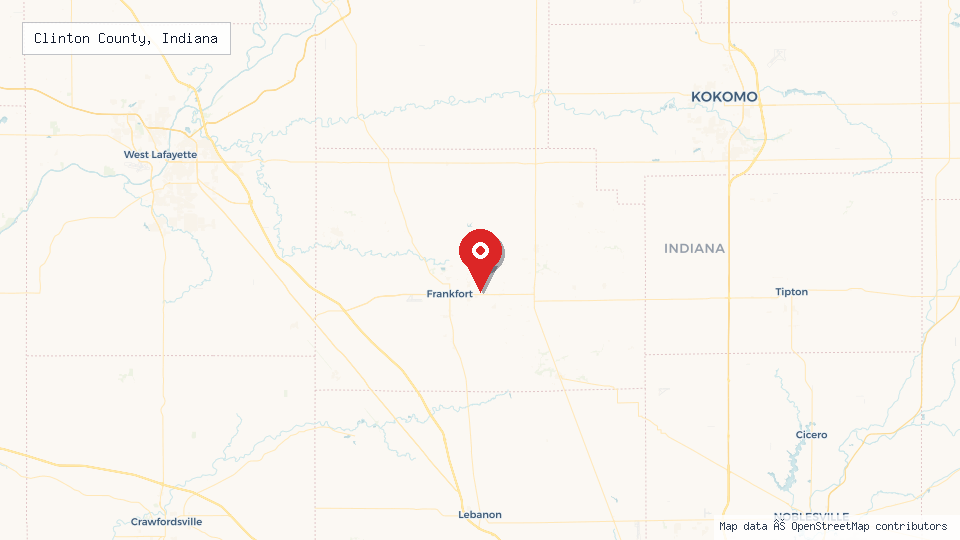 Street map of Clinton County, Indiana with location pin