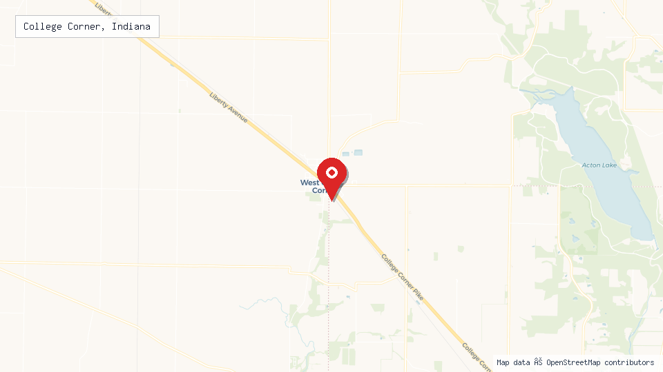 Street map of College Corner, Indiana with location pin