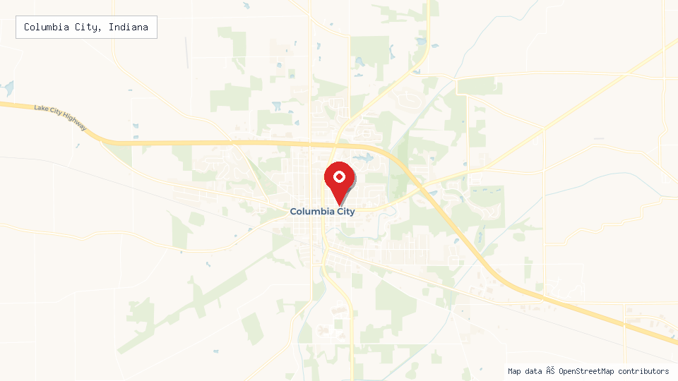 Street map of Columbia City, Indiana with location pin