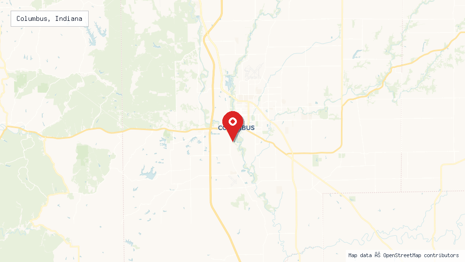 Street map of Columbus, Indiana with location pin