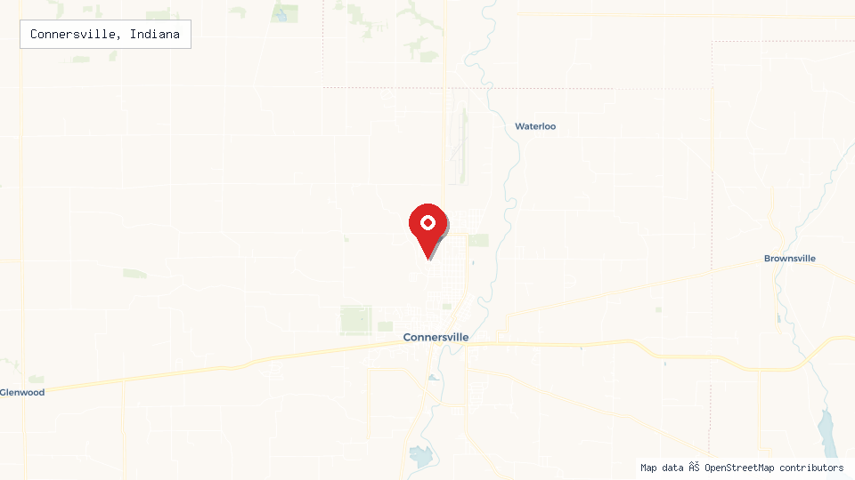 Street map of Connersville, Indiana with location pin