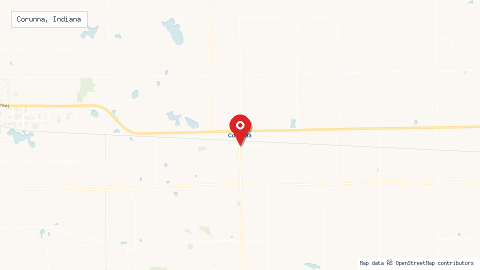 Street map of Corunna, Indiana with location pin