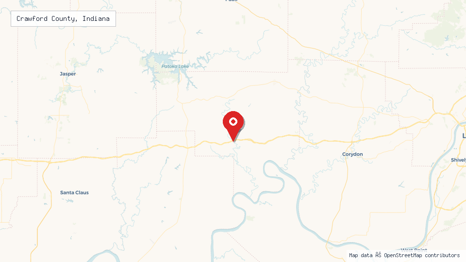 Street map of Crawford County, Indiana with location pin