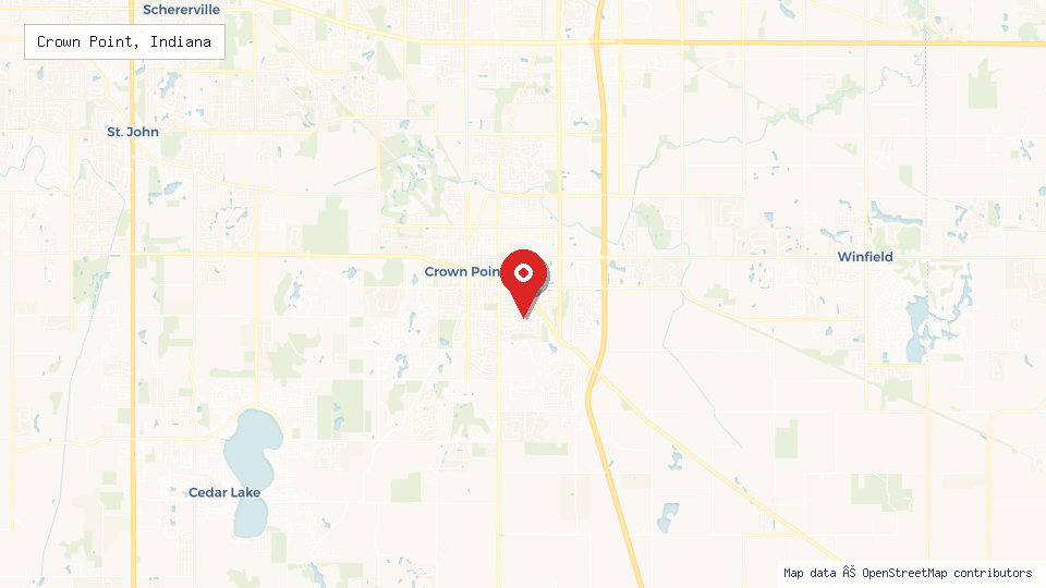 Street map of Crown Point, Indiana with location pin