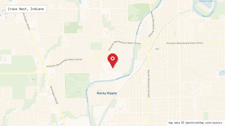 Street map of Crows Nest, Indiana with location pin