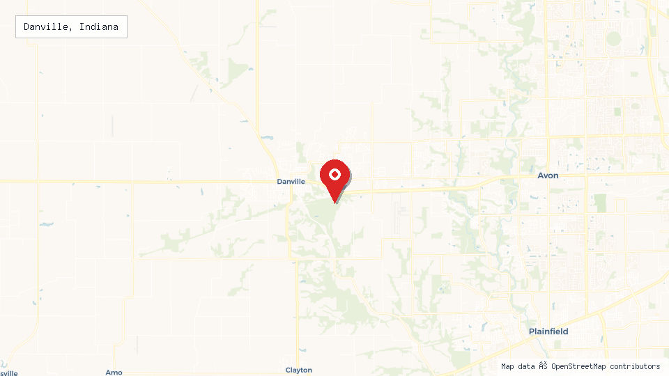 Street map of Danville, Indiana with location pin
