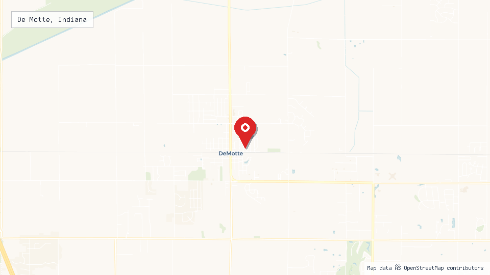 Street map of De Motte, Indiana with location pin