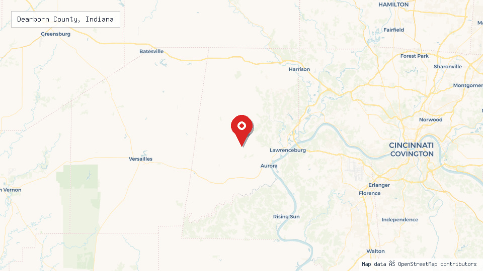 Street map of Dearborn County, Indiana with location pin