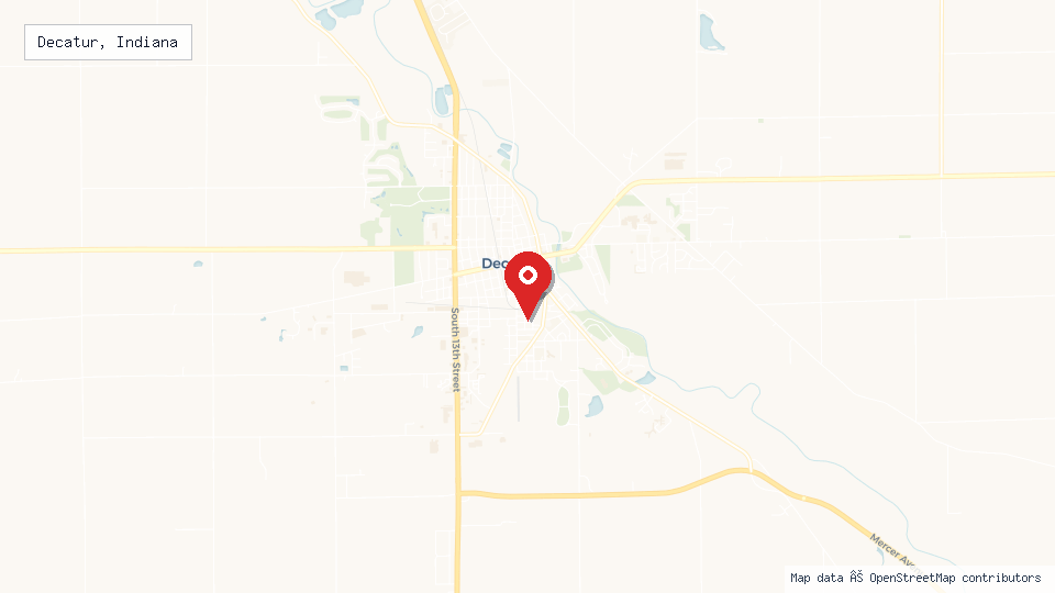 Street map of Decatur, Indiana with location pin