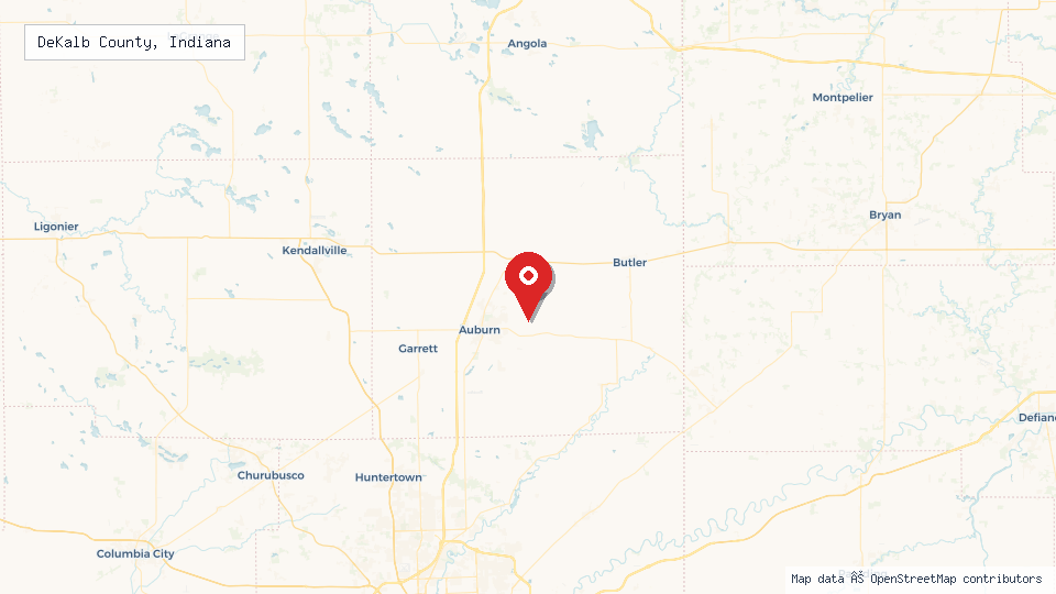 Street map of DeKalb County, Indiana with location pin