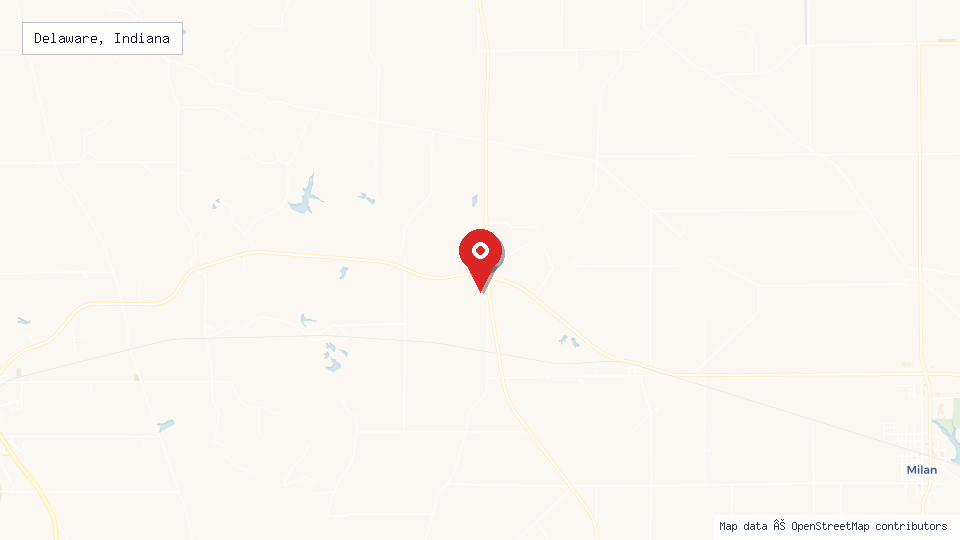 Street map of Delaware, Indiana with location pin