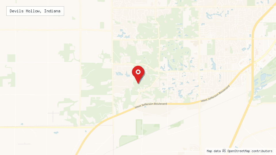 Street map of Devils Hollow, Indiana with location pin