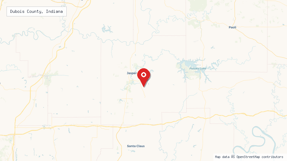Street map of Dubois County, Indiana with location pin