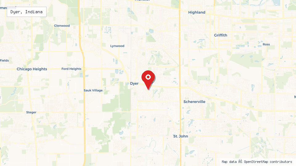 Street map of Dyer, Indiana with location pin